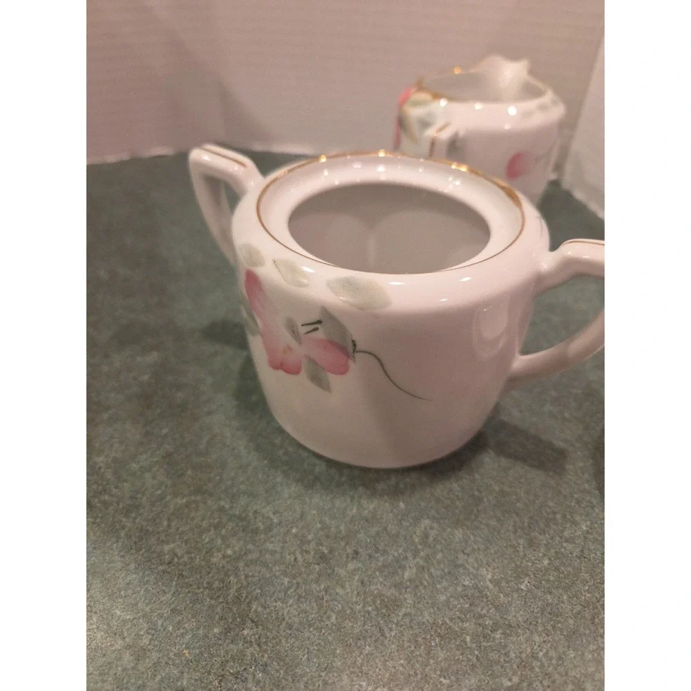 Vintage Noritake AZALEA Sugar Bowl w/ Lid & Creamer Hand Painted Pink Flowers